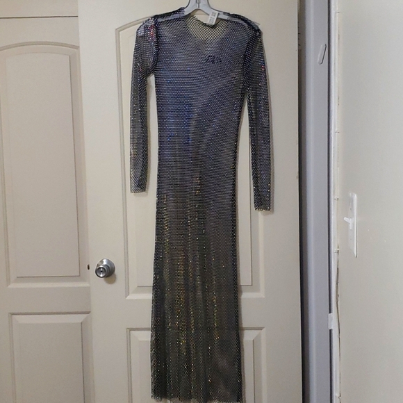 Long-sleeved mesh black covet up with rhinestones. - Picture 1 of 4